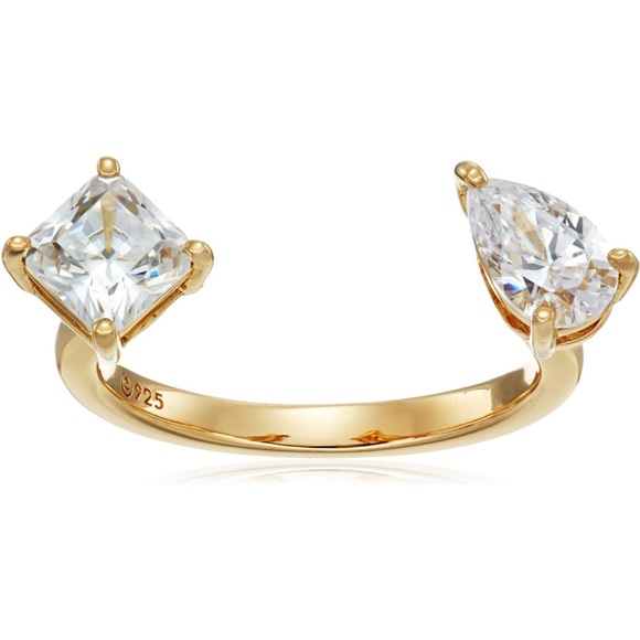 Sz 6 💎 sparkly ✨ Gold plated CZ sterling silver two stone rings 925 - Picture 10 of 10